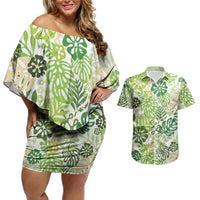 Green Aloha Hawaiian Couples Matching Off Shoulder Short Dress and Hawaiian Shirt Monstera Hibiscus Tropical Pattern LT19 Green - Polynesian Pride