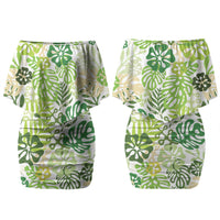 Green Aloha Hawaiian Couples Matching Off Shoulder Short Dress and Hawaiian Shirt Monstera Hibiscus Tropical Pattern LT19 - Polynesian Pride