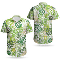 Green Aloha Hawaiian Couples Matching Off Shoulder Short Dress and Hawaiian Shirt Monstera Hibiscus Tropical Pattern LT19 - Polynesian Pride