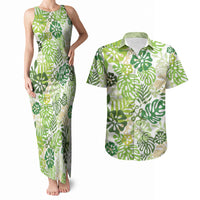Green Aloha Hawaiian Couples Matching Tank Maxi Dress and Hawaiian Shirt Monstera Hibiscus Tropical Pattern LT19 Green - Polynesian Pride