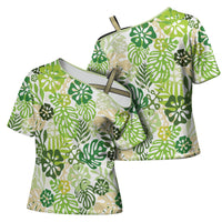 Green Aloha Hawaiian Cross Shoulder Shirt Monstera Hibiscus Tropical Pattern LT19 - Polynesian Pride