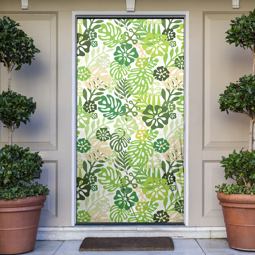 Green Aloha Hawaiian Door Cover Monstera Hibiscus Tropical Pattern LT19 Green - Polynesian Pride