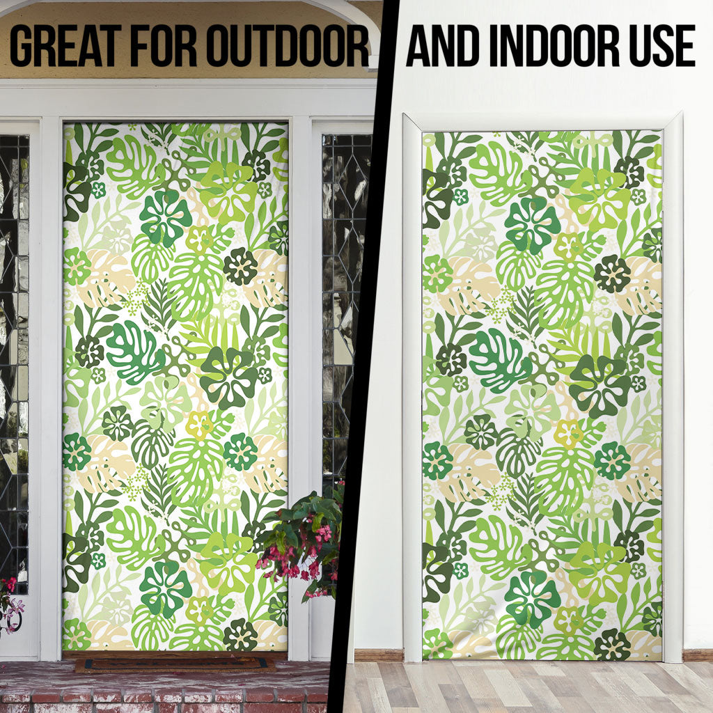 Green Aloha Hawaiian Door Cover Monstera Hibiscus Tropical Pattern LT19 - Polynesian Pride