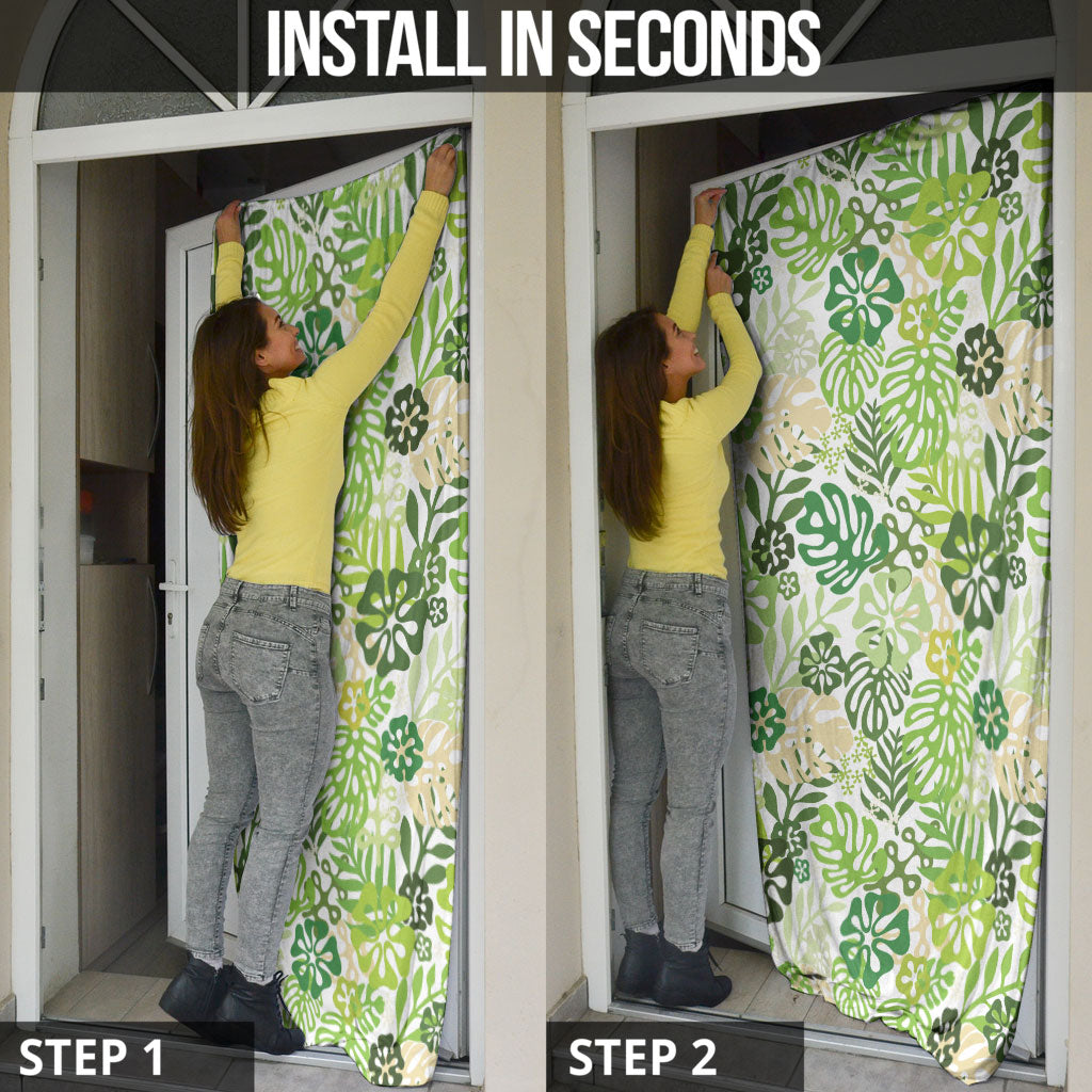 Green Aloha Hawaiian Door Cover Monstera Hibiscus Tropical Pattern LT19 - Polynesian Pride