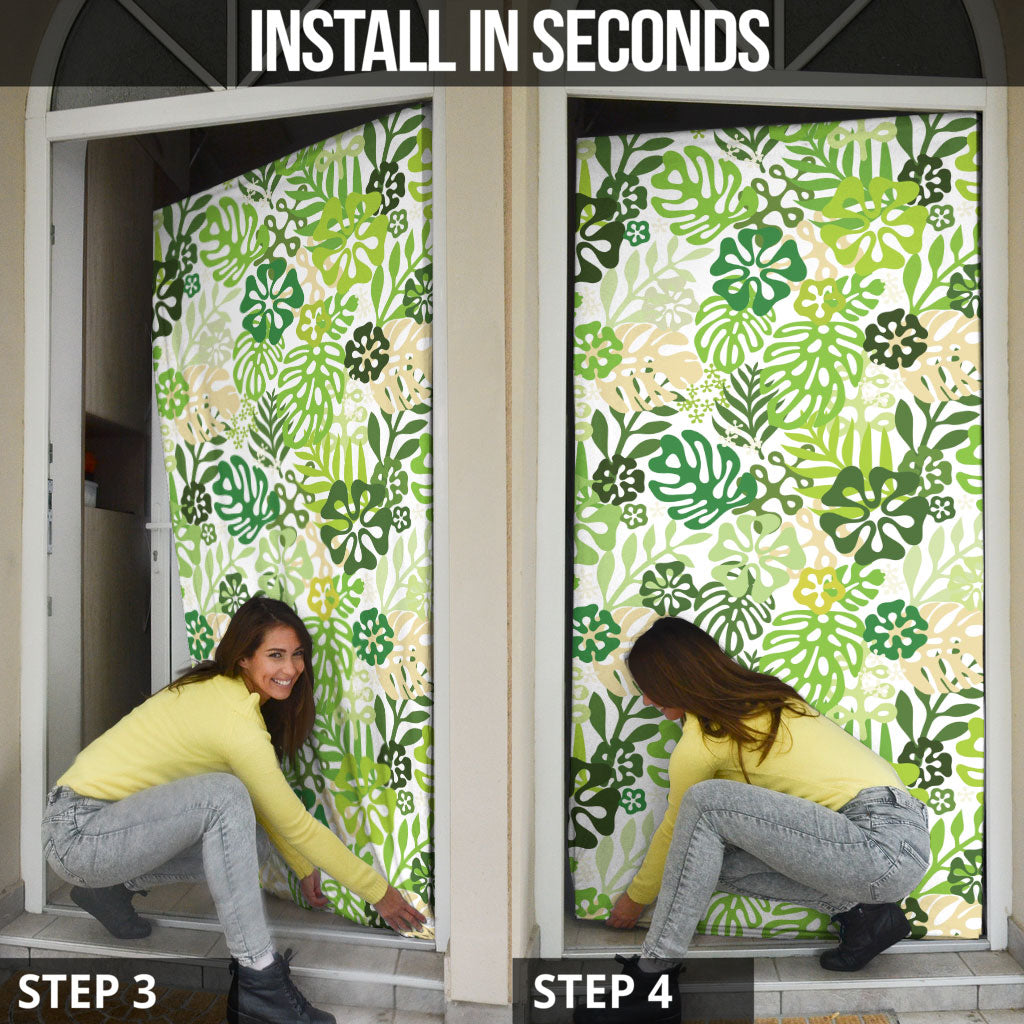 Green Aloha Hawaiian Door Cover Monstera Hibiscus Tropical Pattern LT19 - Polynesian Pride