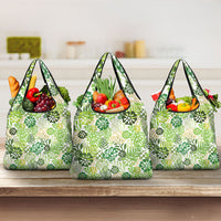 Green Aloha Hawaiian Grocery Bag Monstera Hibiscus Tropical Pattern LT19 3-pack One Size Green - Polynesian Pride