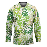 Green Aloha Hawaiian Hockey Jersey Monstera Hibiscus Tropical Pattern LT19 Unisex Green - Polynesian Pride