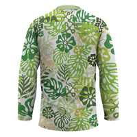 Green Aloha Hawaiian Hockey Jersey Monstera Hibiscus Tropical Pattern LT19 - Polynesian Pride
