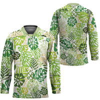 Green Aloha Hawaiian Hockey Jersey Monstera Hibiscus Tropical Pattern LT19 - Polynesian Pride