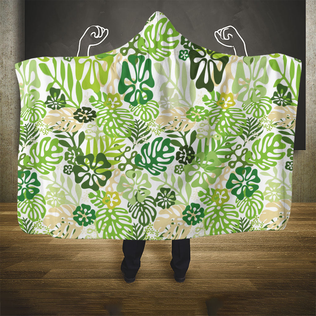 Green Aloha Hawaiian Hooded Blanket Monstera Hibiscus Tropical Pattern LT19 - Polynesian Pride