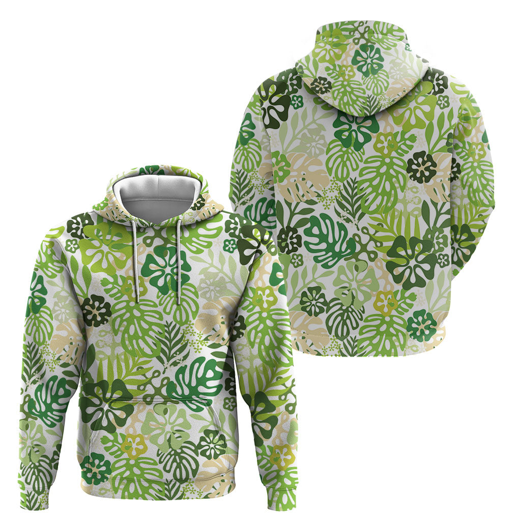 Green Aloha Hawaiian Hoodie Monstera Hibiscus Tropical Pattern LT19 - Polynesian Pride
