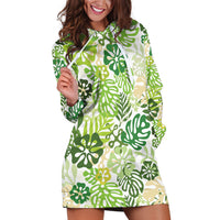 Green Aloha Hawaiian Hoodie Dress Monstera Hibiscus Tropical Pattern LT19 Green - Polynesian Pride