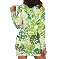 Green Aloha Hawaiian Hoodie Dress Monstera Hibiscus Tropical Pattern LT19 - Polynesian Pride