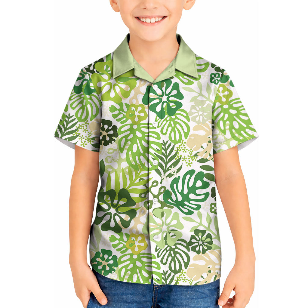 Green Aloha Hawaiian Kid Hawaiian Shirt Monstera Hibiscus Tropical Pattern LT19 Kid Green - Polynesian Pride