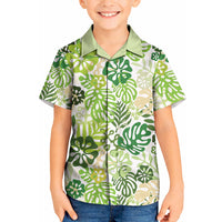 Green Aloha Hawaiian Kid Hawaiian Shirt Monstera Hibiscus Tropical Pattern LT19 Kid Green - Polynesian Pride