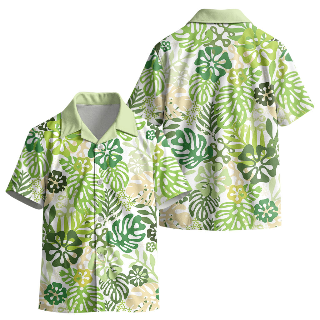 Green Aloha Hawaiian Kid Hawaiian Shirt Monstera Hibiscus Tropical Pattern LT19 - Polynesian Pride