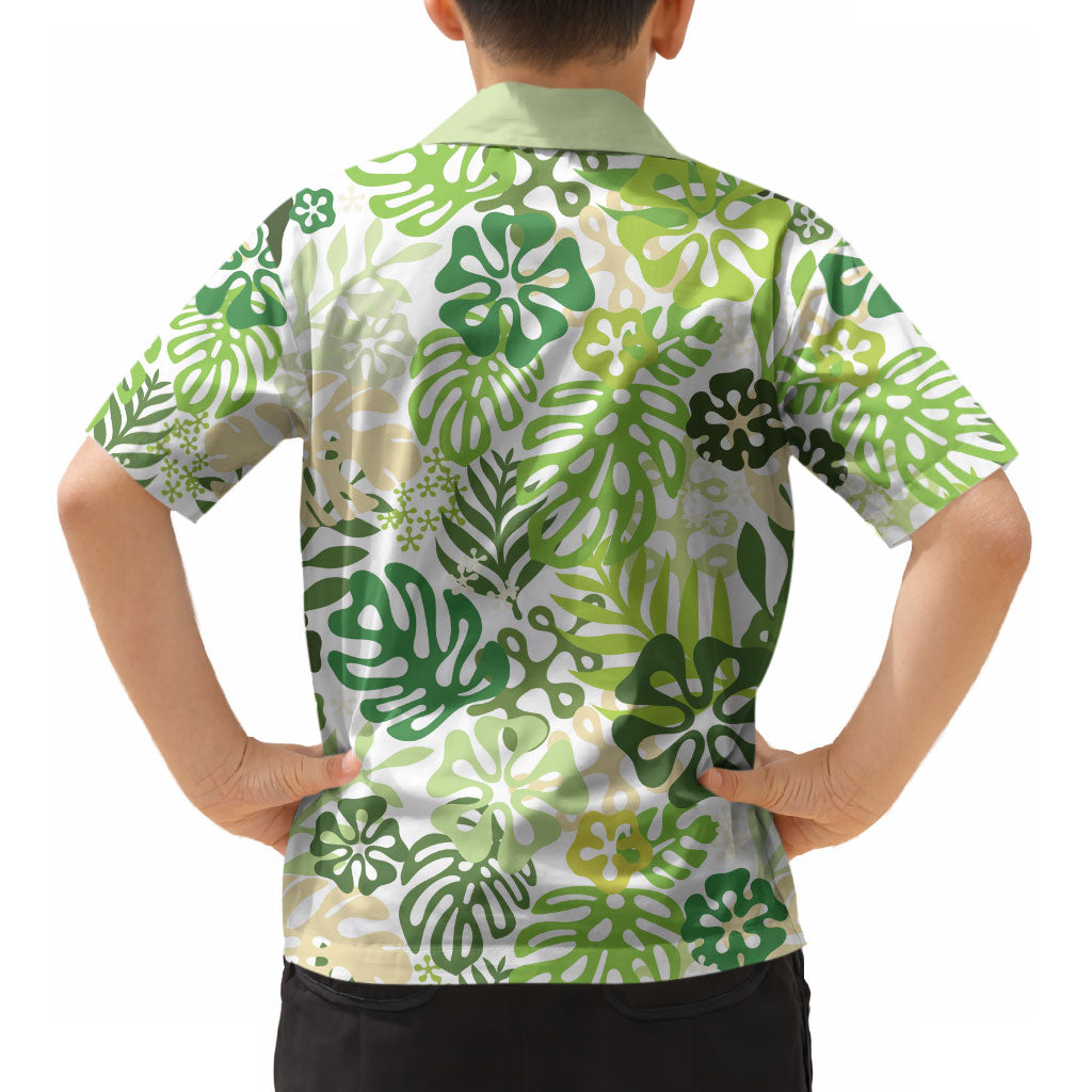 Green Aloha Hawaiian Kid Hawaiian Shirt Monstera Hibiscus Tropical Pattern LT19 - Polynesian Pride