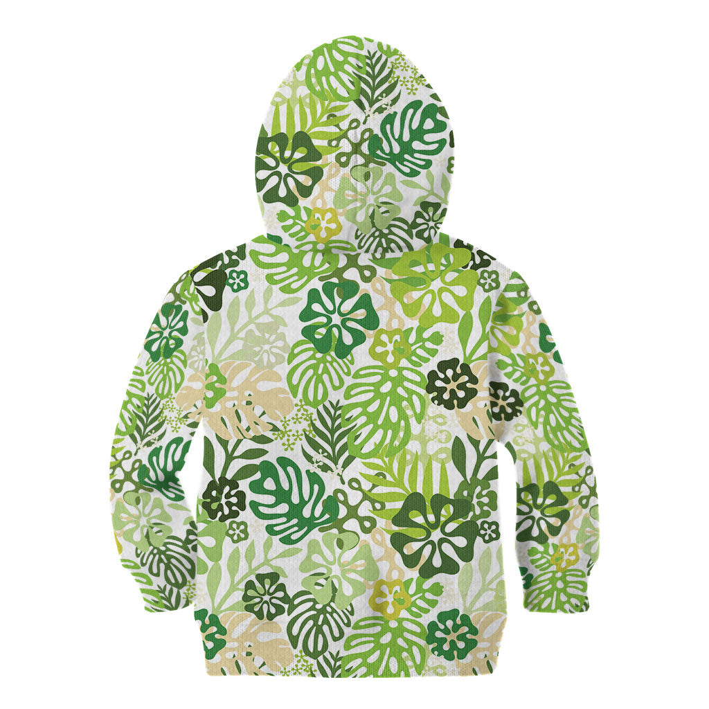 Green Aloha Hawaiian Kid Hoodie Monstera Hibiscus Tropical Pattern LT19 - Polynesian Pride