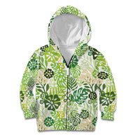 Green Aloha Hawaiian Kid Hoodie Monstera Hibiscus Tropical Pattern LT19 Zip Hoodie Green - Polynesian Pride