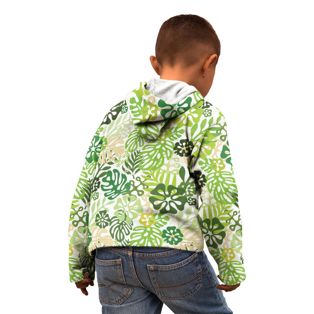 Green Aloha Hawaiian Kid Hoodie Monstera Hibiscus Tropical Pattern LT19 - Polynesian Pride