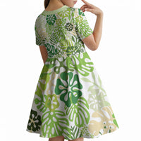 Green Aloha Hawaiian Kid Short Sleeve Dress Monstera Hibiscus Tropical Pattern LT19 - Polynesian Pride