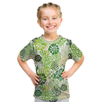 Green Aloha Hawaiian Kid T Shirt Monstera Hibiscus Tropical Pattern LT19 Green - Polynesian Pride