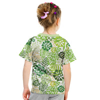 Green Aloha Hawaiian Kid T Shirt Monstera Hibiscus Tropical Pattern LT19 - Polynesian Pride