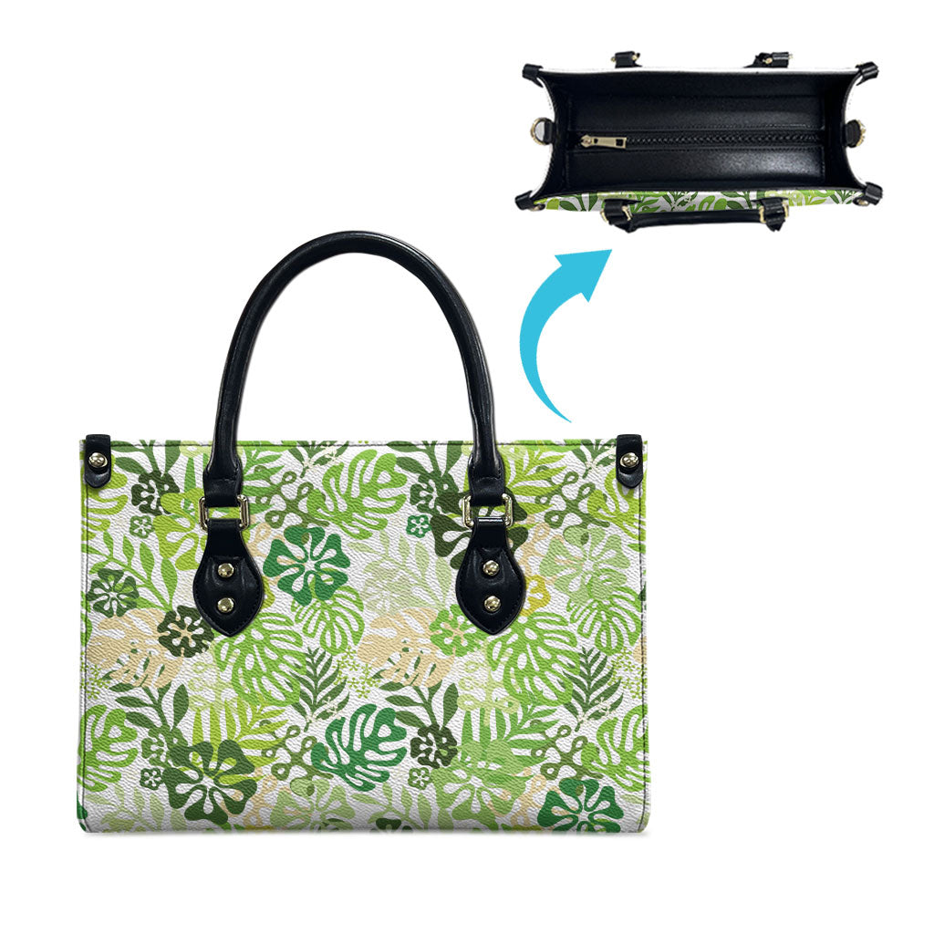 Green Aloha Hawaiian Leather Bag Monstera Hibiscus Tropical Pattern LT19 - Polynesian Pride