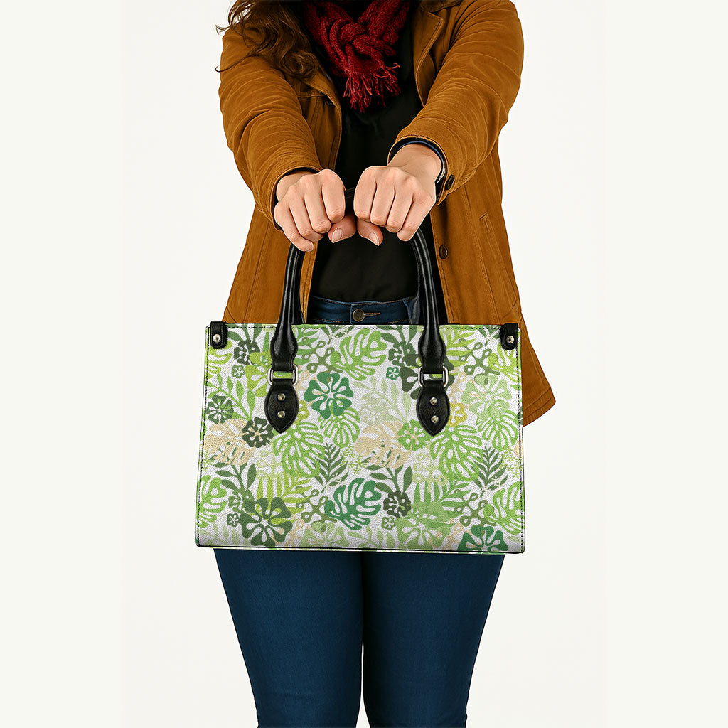 Green Aloha Hawaiian Leather Bag Monstera Hibiscus Tropical Pattern LT19 - Polynesian Pride