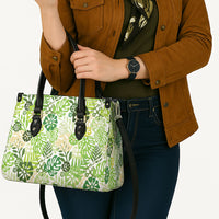 Green Aloha Hawaiian Leather Bag Monstera Hibiscus Tropical Pattern LT19 - Polynesian Pride