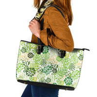 Green Aloha Hawaiian Leather Tote Bag Monstera Hibiscus Tropical Pattern LT19 Green - Polynesian Pride