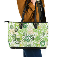 Green Aloha Hawaiian Leather Tote Bag Monstera Hibiscus Tropical Pattern LT19 - Polynesian Pride