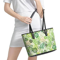 Green Aloha Hawaiian Leather Tote Bag Monstera Hibiscus Tropical Pattern LT19 - Polynesian Pride