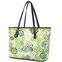 Green Aloha Hawaiian Leather Tote Bag Monstera Hibiscus Tropical Pattern LT19 - Polynesian Pride