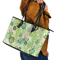 Green Aloha Hawaiian Leather Tote Bag Monstera Hibiscus Tropical Pattern LT19 - Polynesian Pride