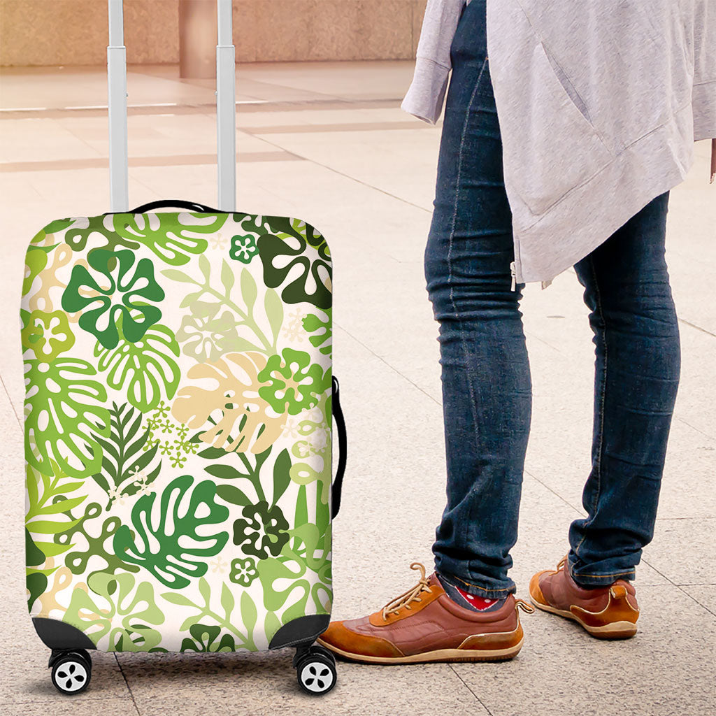 Green Aloha Hawaiian Luggage Cover Monstera Hibiscus Tropical Pattern LT19 Green - Polynesian Pride