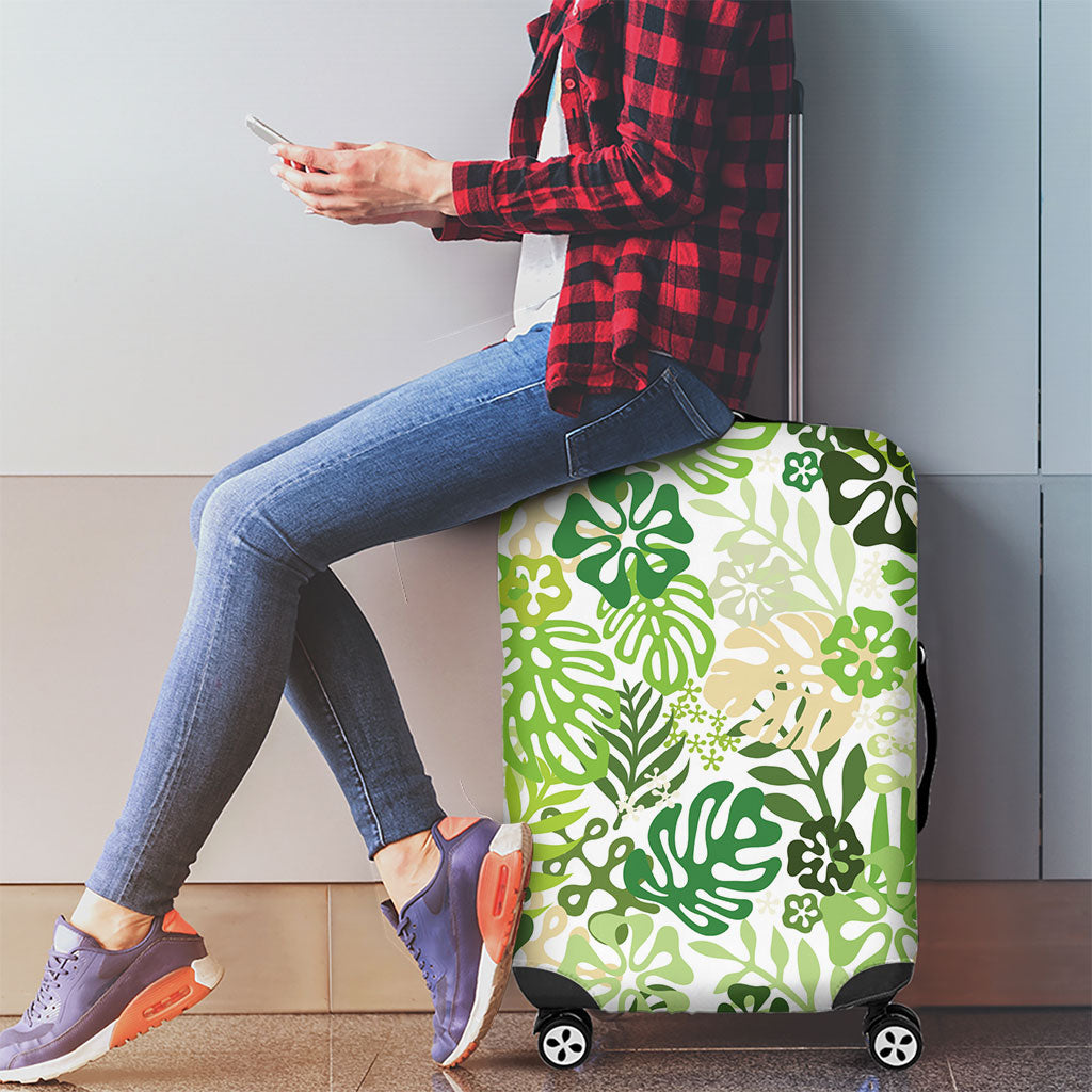 Green Aloha Hawaiian Luggage Cover Monstera Hibiscus Tropical Pattern LT19 - Polynesian Pride