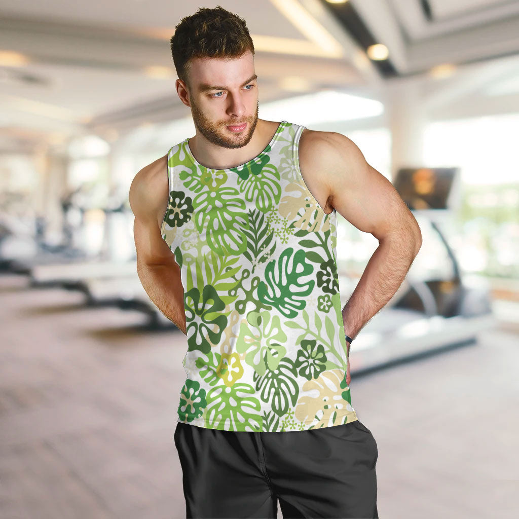 Green Aloha Hawaiian Men Tank Top Monstera Hibiscus Tropical Pattern LT19 Green - Polynesian Pride
