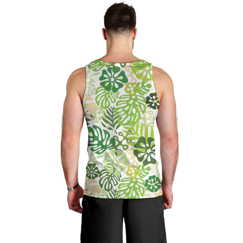 Green Aloha Hawaiian Men Tank Top Monstera Hibiscus Tropical Pattern LT19 - Polynesian Pride