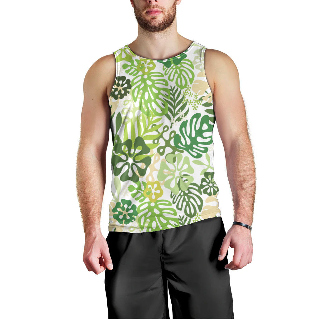Green Aloha Hawaiian Men Tank Top Monstera Hibiscus Tropical Pattern LT19 - Polynesian Pride
