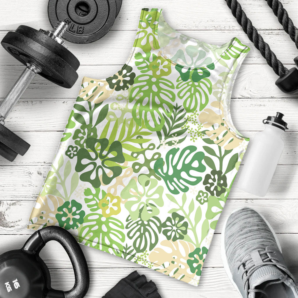 Green Aloha Hawaiian Men Tank Top Monstera Hibiscus Tropical Pattern LT19 - Polynesian Pride