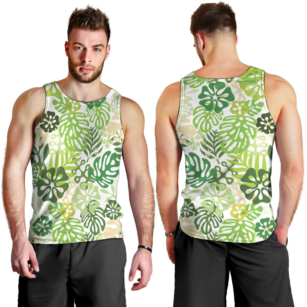 Green Aloha Hawaiian Men Tank Top Monstera Hibiscus Tropical Pattern LT19 - Polynesian Pride