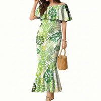 Green Aloha Hawaiian Mermaid Dress Monstera Hibiscus Tropical Pattern LT19 Women Green - Polynesian Pride