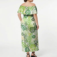 Green Aloha Hawaiian Off Shoulder Maxi Dress Monstera Hibiscus Tropical Pattern LT19 - Polynesian Pride