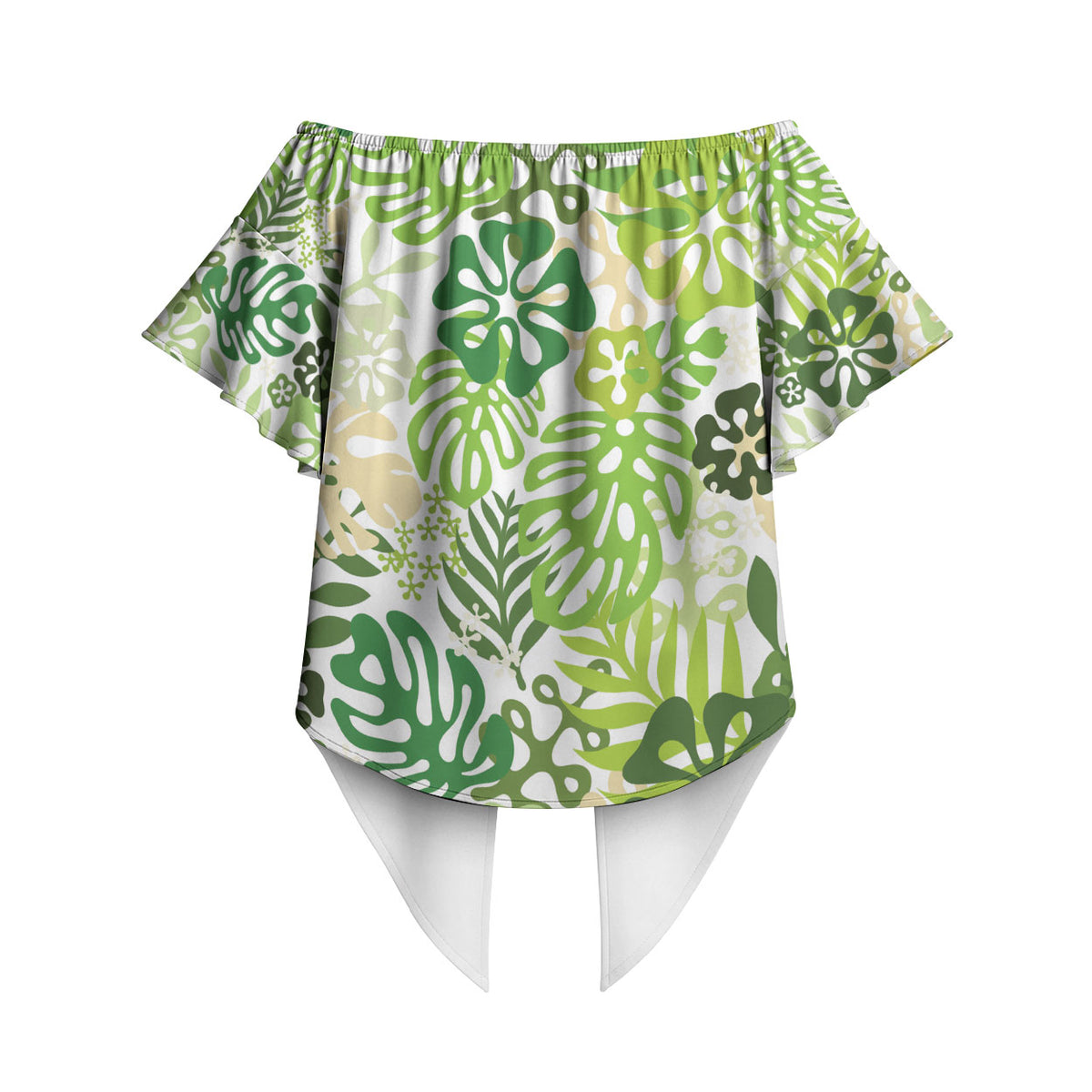 Green Aloha Hawaiian Off Shoulder Wrap Waist Top Monstera Hibiscus Tropical Pattern LT19 - Polynesian Pride