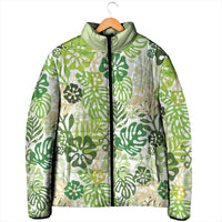 Green Aloha Hawaiian Padded Jacket Monstera Hibiscus Tropical Pattern LT19 - Polynesian Pride