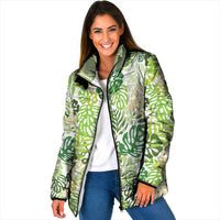 Green Aloha Hawaiian Padded Jacket Monstera Hibiscus Tropical Pattern LT19 Women Green - Polynesian Pride