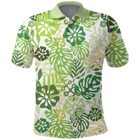 Green Aloha Hawaiian Polo Shirt Monstera Hibiscus Tropical Pattern LT19 Green - Polynesian Pride