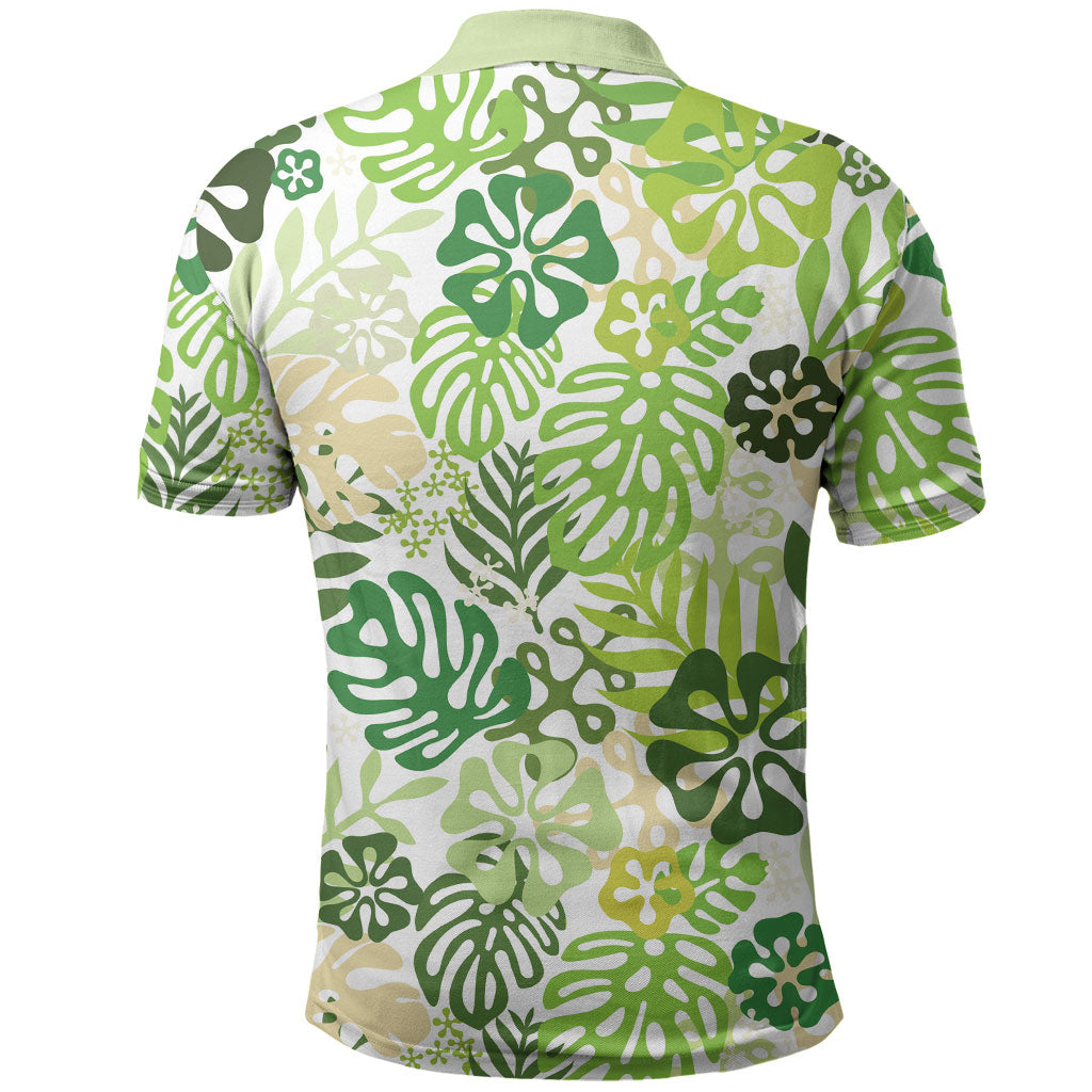 Green Aloha Hawaiian Polo Shirt Monstera Hibiscus Tropical Pattern LT19 - Polynesian Pride