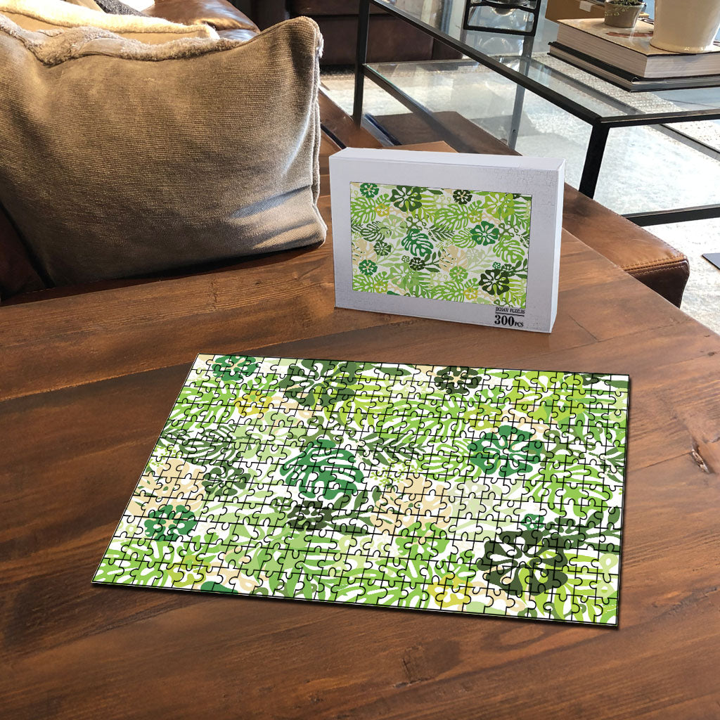 Green Aloha Hawaiian Puzzle Monstera Hibiscus Tropical Pattern LT19 - Polynesian Pride